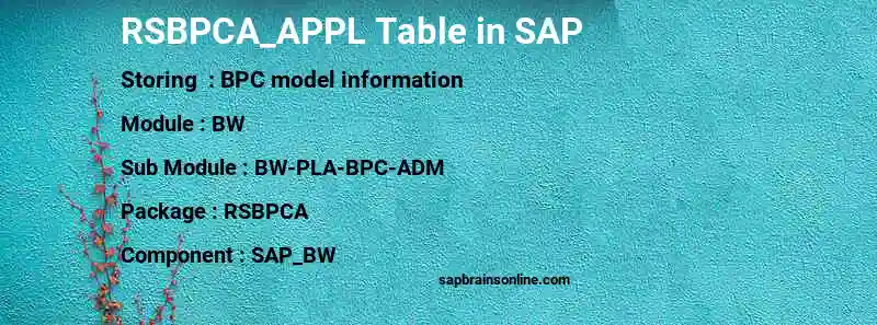 SAP RSBPCA_APPL table