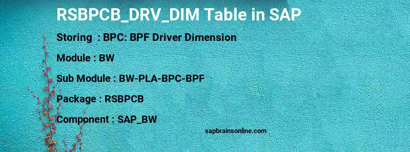 SAP RSBPCB_DRV_DIM table