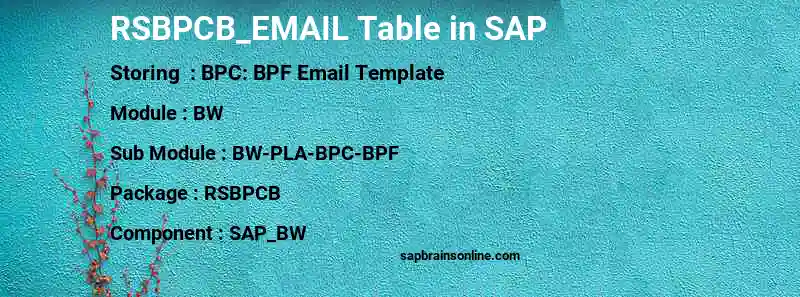 SAP RSBPCB_EMAIL table