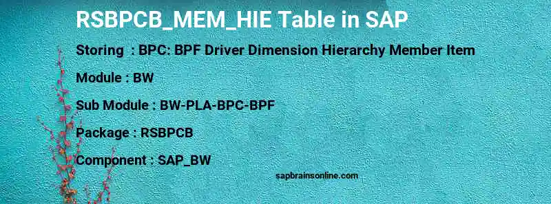 SAP RSBPCB_MEM_HIE table