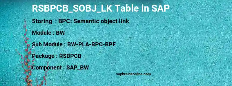 SAP RSBPCB_SOBJ_LK table