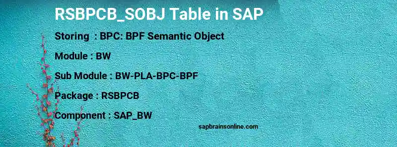 SAP RSBPCB_SOBJ table