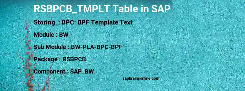 SAP RSBPCB_TMPLT table