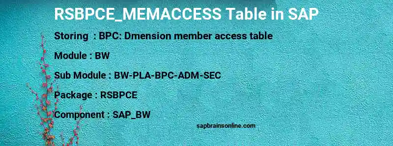 SAP RSBPCE_MEMACCESS table