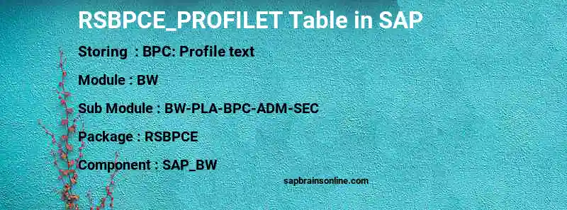 SAP RSBPCE_PROFILET table
