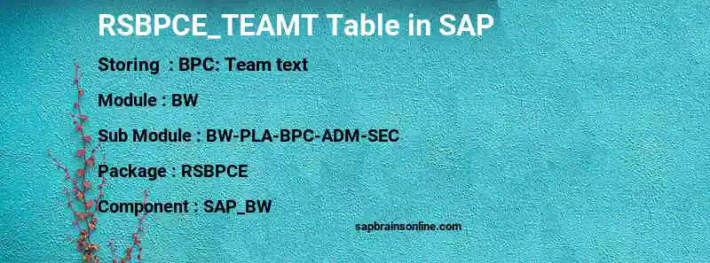 SAP RSBPCE_TEAMT table