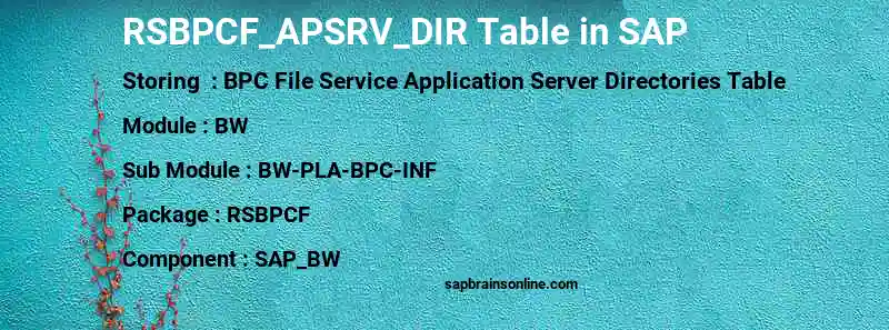 SAP RSBPCF_APSRV_DIR table
