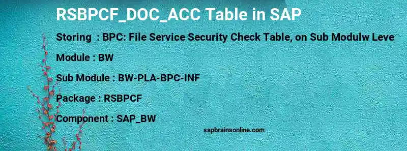 SAP RSBPCF_DOC_ACC table