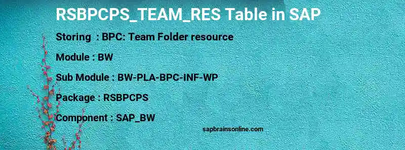 SAP RSBPCPS_TEAM_RES table