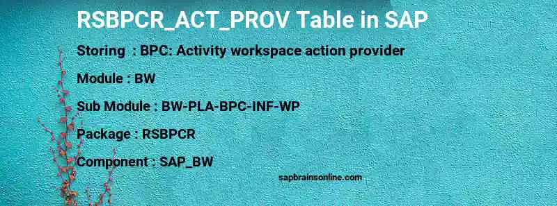 SAP RSBPCR_ACT_PROV table