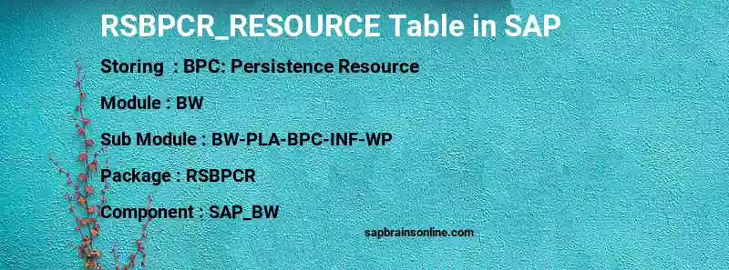 SAP RSBPCR_RESOURCE table