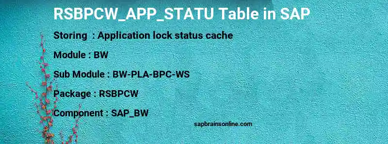 SAP RSBPCW_APP_STATU table