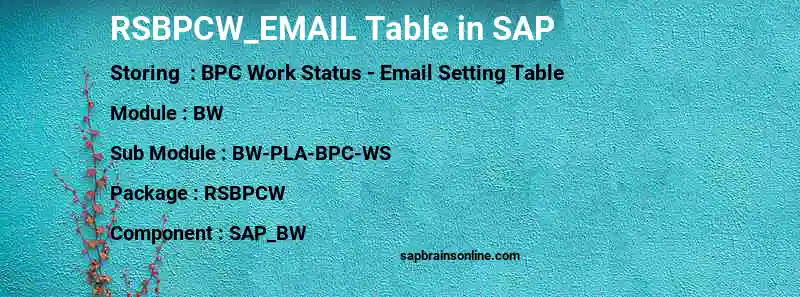 SAP RSBPCW_EMAIL table