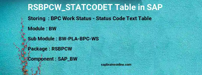 SAP RSBPCW_STATCODET table