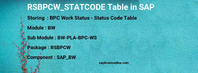 SAP RSBPCW_STATCODE table