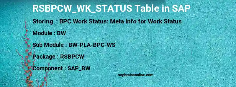 SAP RSBPCW_WK_STATUS table