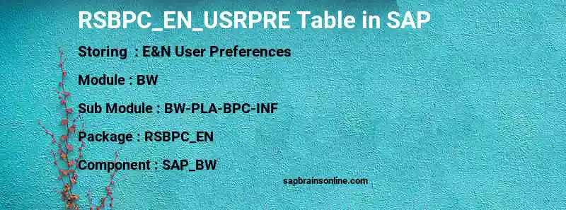 SAP RSBPC_EN_USRPRE table