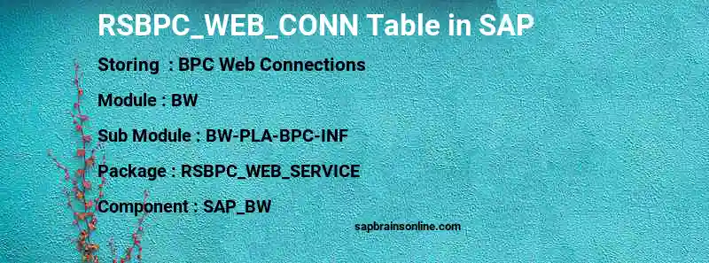 SAP RSBPC_WEB_CONN table