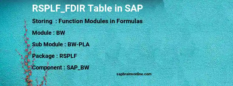 SAP RSPLF_FDIR table
