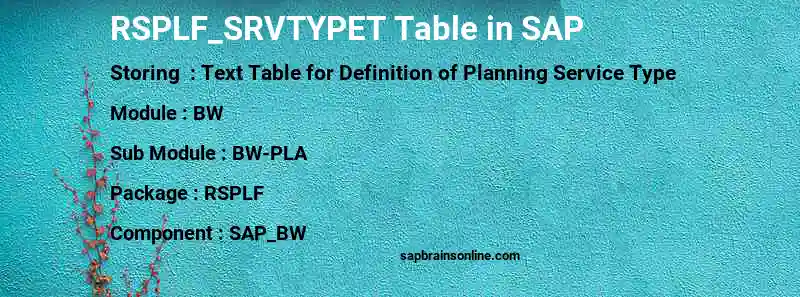 SAP RSPLF_SRVTYPET table