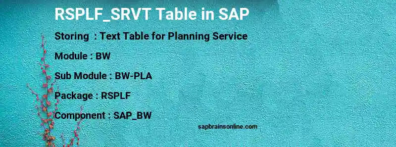 SAP RSPLF_SRVT table