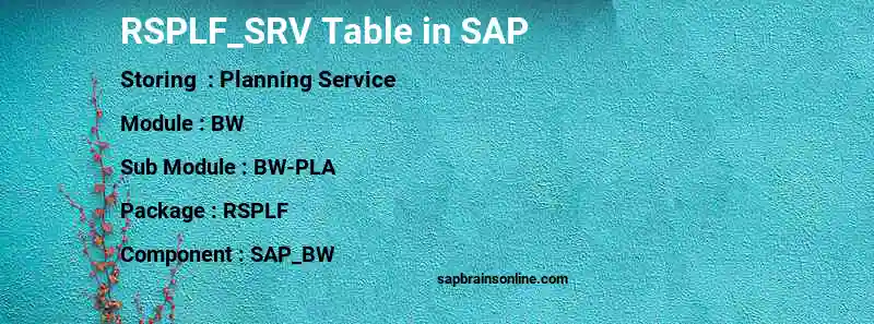 SAP RSPLF_SRV table