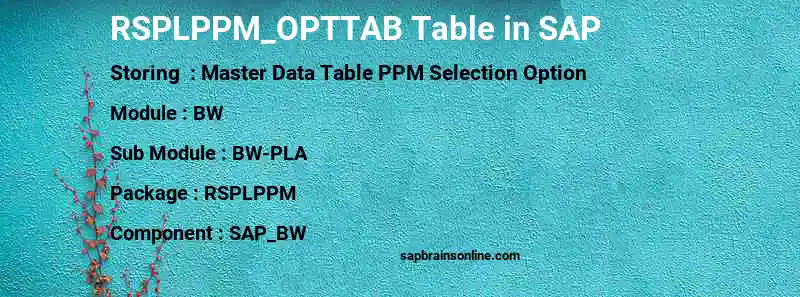 SAP RSPLPPM_OPTTAB table