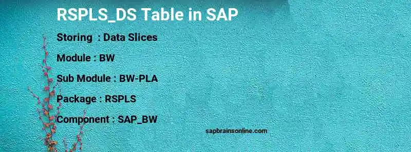 SAP RSPLS_DS table