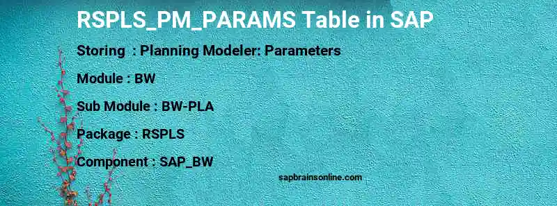 SAP RSPLS_PM_PARAMS table