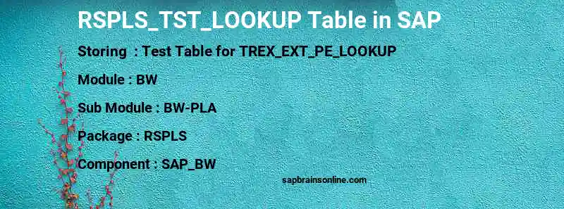 SAP RSPLS_TST_LOOKUP table