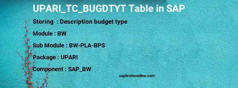 SAP UPARI_TC_BUGDTYT table