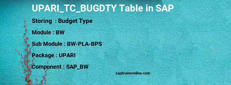 SAP UPARI_TC_BUGDTY table