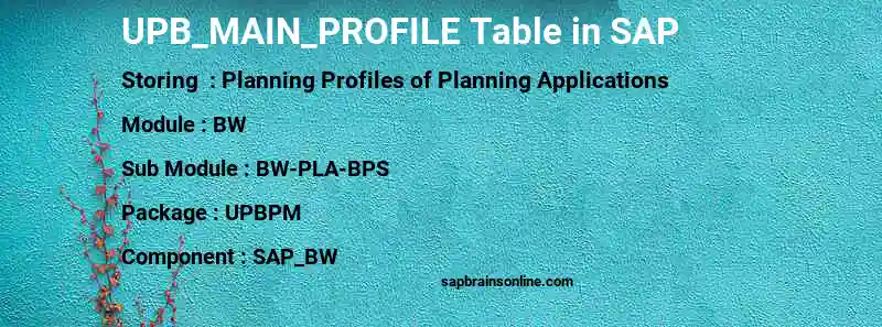 SAP UPB_MAIN_PROFILE table