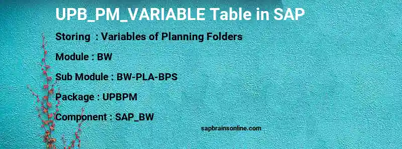 SAP UPB_PM_VARIABLE table