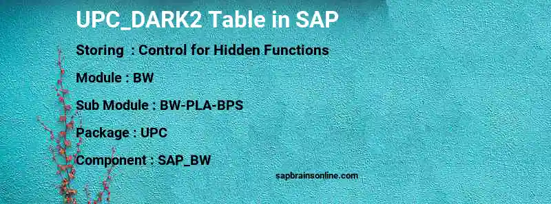 SAP UPC_DARK2 table
