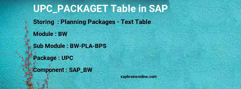 SAP UPC_PACKAGET table