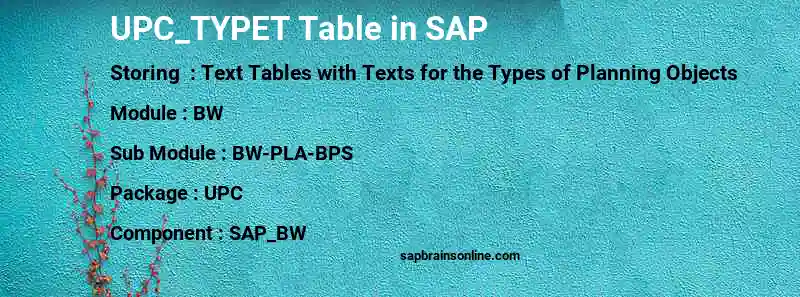 SAP UPC_TYPET table