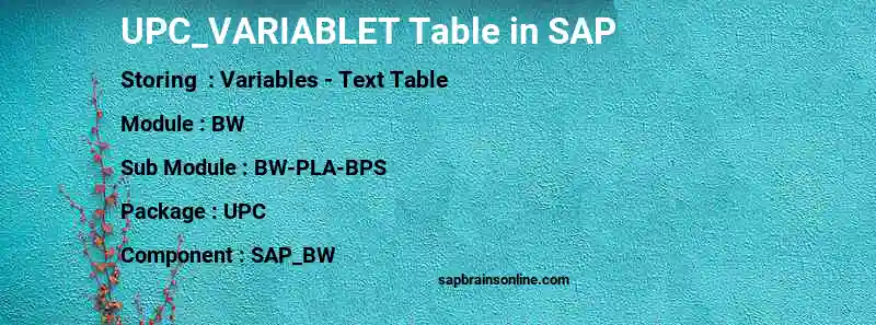 SAP UPC_VARIABLET table