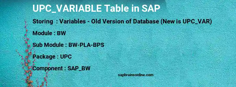 SAP UPC_VARIABLE table