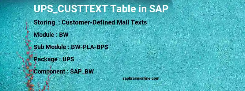 SAP UPS_CUSTTEXT table