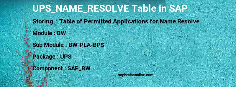 SAP UPS_NAME_RESOLVE table