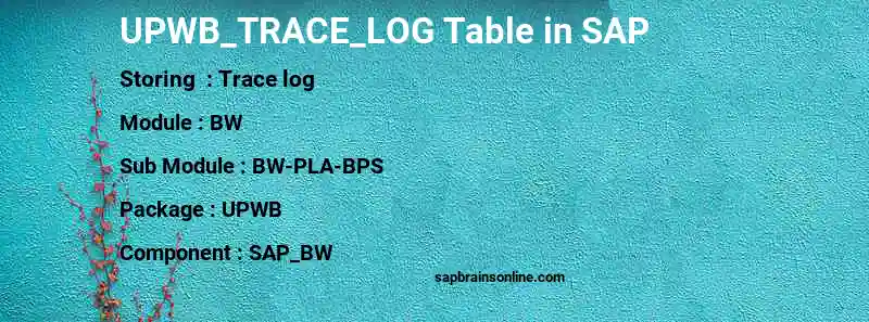 SAP UPWB_TRACE_LOG table
