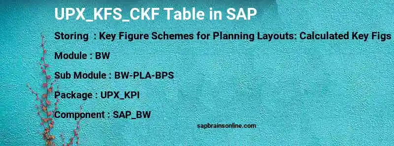 SAP UPX_KFS_CKF table