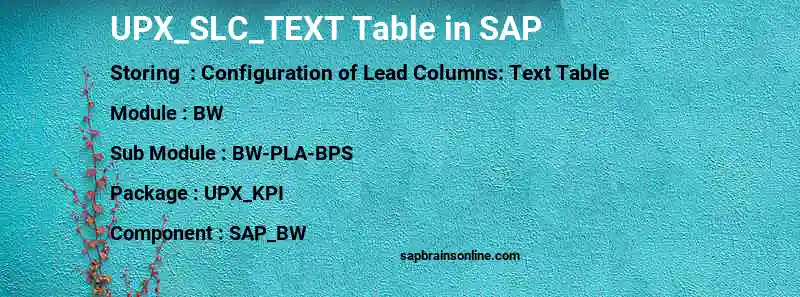 SAP UPX_SLC_TEXT table