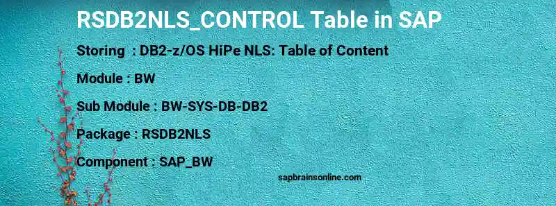 SAP RSDB2NLS_CONTROL table