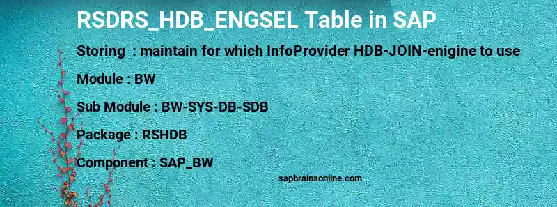 SAP RSDRS_HDB_ENGSEL table