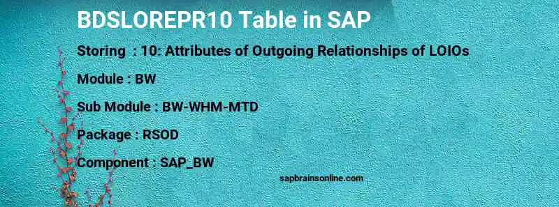 SAP BDSLOREPR10 table