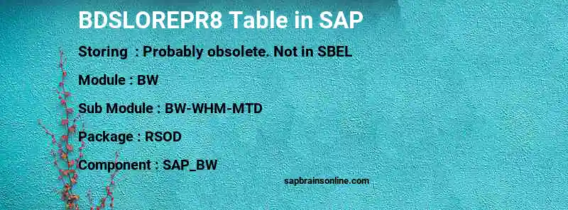 SAP BDSLOREPR8 table