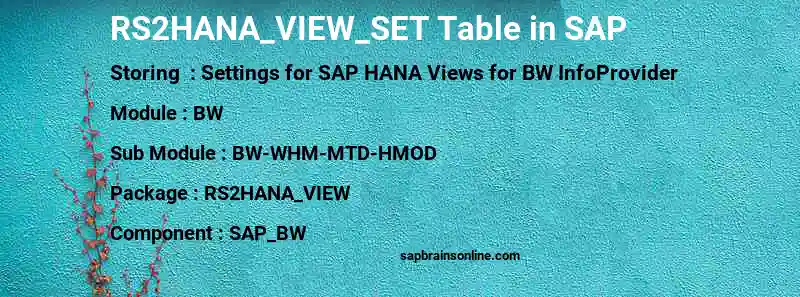 SAP RS2HANA_VIEW_SET table
