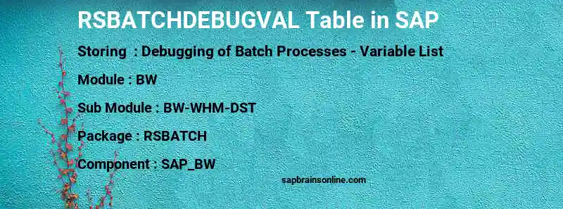 SAP RSBATCHDEBUGVAL table